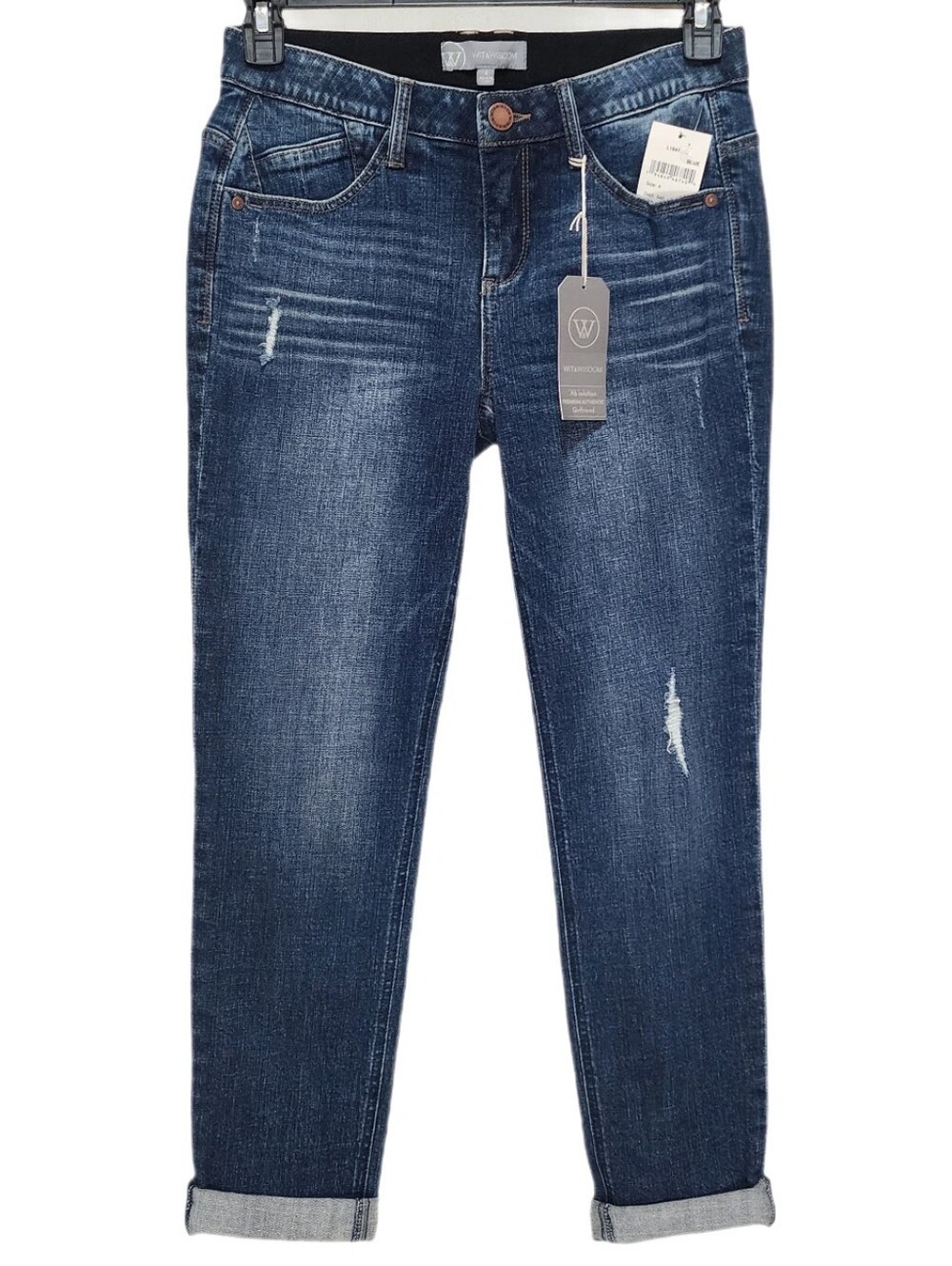 Wit & Wisdom Girlfriend Jeans Distressed Roll Cuff Mid-Rise Ab Solution Blue 4